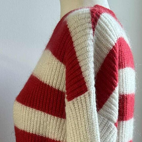 ViCOLO Made in Italy Red & Ivory Stripe Lurex Ultra-Soft Ribbed Sweater – US M - Picture 7 of 12